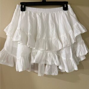 aerie White Tiered Ruffle Skater Mini Skort